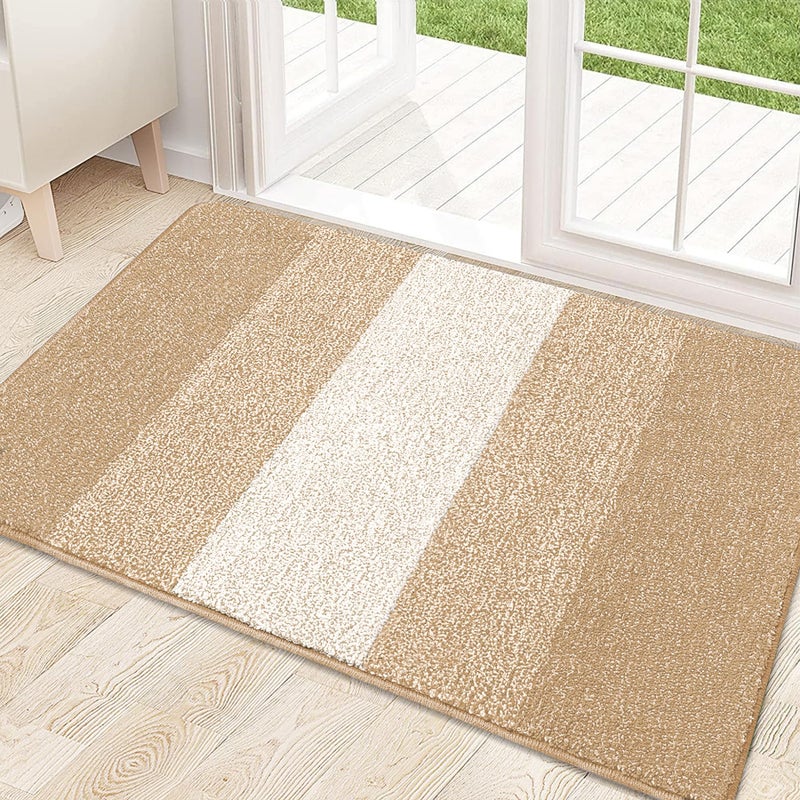 Kitinjoy Indoor Outdoor Door Mat, 32x20 Non-Slip Absorbent Dirt Trapper, Low-Profile Washable Inside Entrance Front Floor Mat, Sturdy Soft Entry Doormats for Entryway, Beige - Image 1