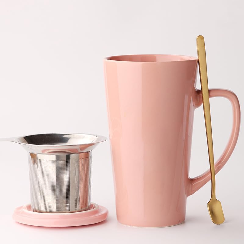 MIWARE 15 Ounce Porcelain Tea Mug with Infuser, Lid and Spoon, Loose Leaf Tea Cup (Pink) - Image 2