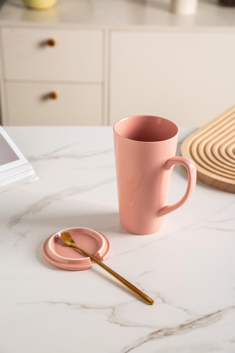 MIWARE 15 Ounce Porcelain Tea Mug with Infuser, Lid and Spoon, Loose Leaf Tea Cup (Pink) - Image 3