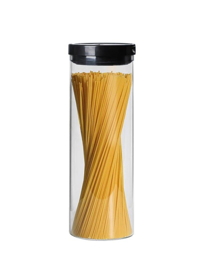 FEOOWV 1.9L/12inch Pasta Storage Jars-Spaghetti Container Glass Pasta Jar with Lid- Airtight Dry Food Storage Kitchen Canister for Snacks Macaroni Noodles Candy (Black) - Image 1
