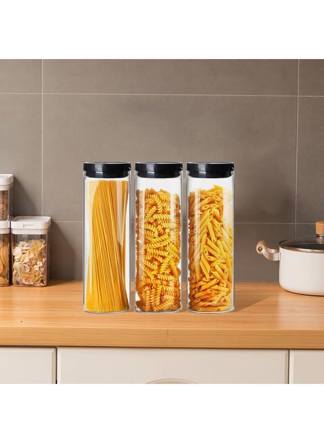 FEOOWV 1.9L/12inch Pasta Storage Jars-Spaghetti Container Glass Pasta Jar with Lid- Airtight Dry Food Storage Kitchen Canister for Snacks Macaroni Noodles Candy (Black) - Image 5