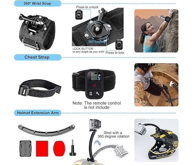Sounce 49 in 1 GoPro Action Camera Accessory Kit Bundle Compatible with GoPro Hero 12 11 10 9 8 7 6 5 for SJCAM Akaso Apeman Xiaomi Yi Action Camera Accessories Bundle Kit - Image 4