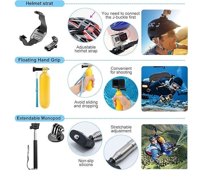 Sounce 49 in 1 GoPro Action Camera Accessory Kit Bundle Compatible with GoPro Hero 12 11 10 9 8 7 6 5 for SJCAM Akaso Apeman Xiaomi Yi Action Camera Accessories Bundle Kit - Image 5