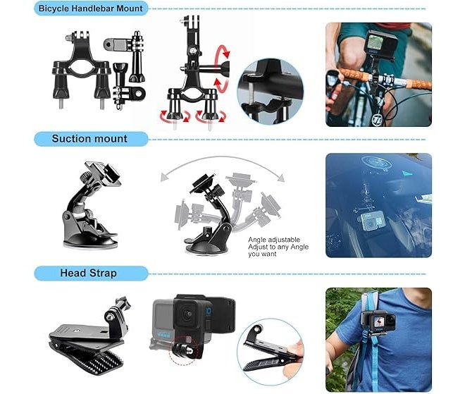 Sounce 49 in 1 GoPro Action Camera Accessory Kit Bundle Compatible with GoPro Hero 12 11 10 9 8 7 6 5 for SJCAM Akaso Apeman Xiaomi Yi Action Camera Accessories Bundle Kit - Image 3