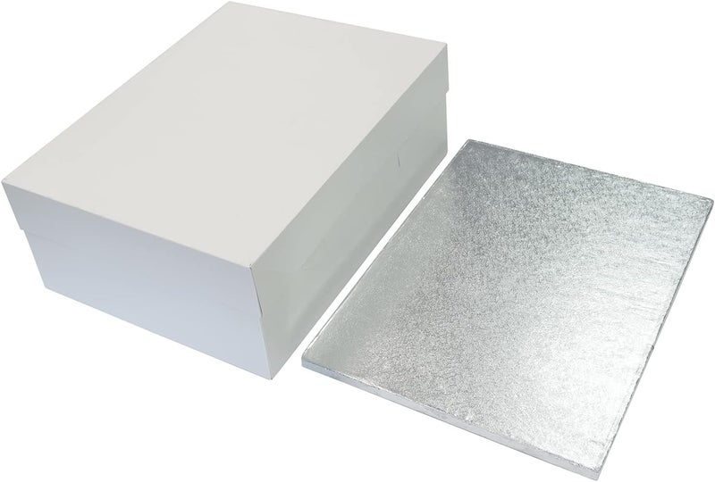 Culpitt 18" x 14" Cake Board & White Cake Box Combo | 5 Pack | Oblong Silver Fern Cake Drum With Matching Box, 0.5'' (13mm) Thick, 457 x 355mm, Rectangular Cake Transport Set - Pack Of 5 - Image 5