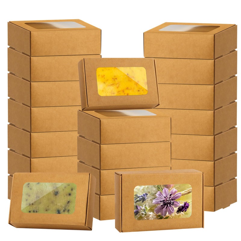 RYKOMO 40 PCS Soap Boxes for Homemade 3.55 x 2.4 x 1.2 Inch Small Soap Paper Box Mini Kraft Treat Box with Window for Homemade Soap Packaging Boxes Supplies - Image 1