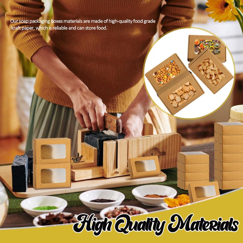RYKOMO 40 PCS Soap Boxes for Homemade 3.55 x 2.4 x 1.2 Inch Small Soap Paper Box Mini Kraft Treat Box with Window for Homemade Soap Packaging Boxes Supplies - Image 5