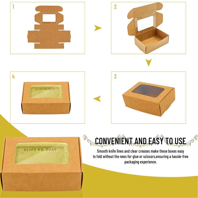 RYKOMO 40 PCS Soap Boxes for Homemade 3.55 x 2.4 x 1.2 Inch Small Soap Paper Box Mini Kraft Treat Box with Window for Homemade Soap Packaging Boxes Supplies - Image 4