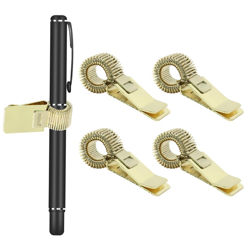 Rierdge 5 Pack Gold Metal Pen Holder, Pen Holder with Adjustable Spring Pen Loop Holder for Notebook Clipboard in Home, School, Office - Image 2