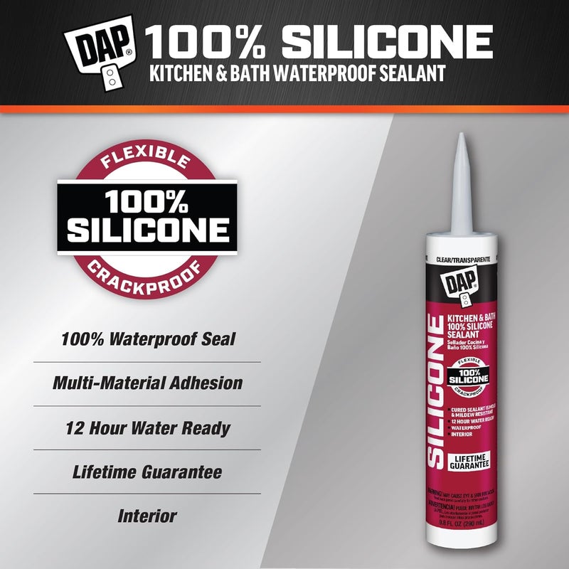Dap 100% Silicone Rubber Kitchen, Bath & Plumbing Bath Sealant, Clear, 9.8 Oz (7079808648) - Image 2