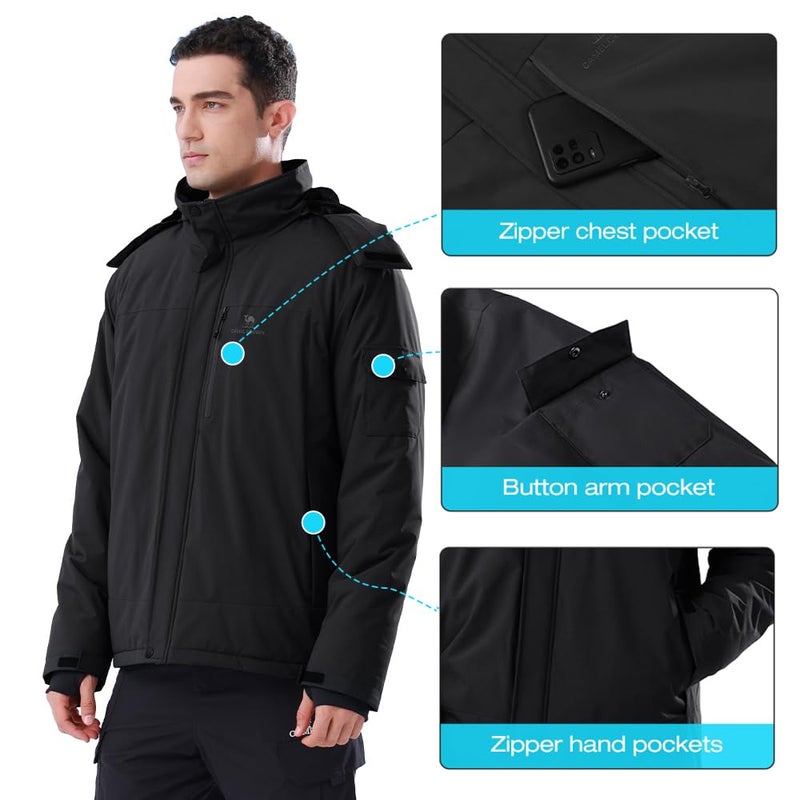 CAMEL CROWN Mens Winter Coat Waterproof Ski Jacket with Fleece Lining Warm Windproof for Snow Rain Outdoor Hiking Mountain - Image 4