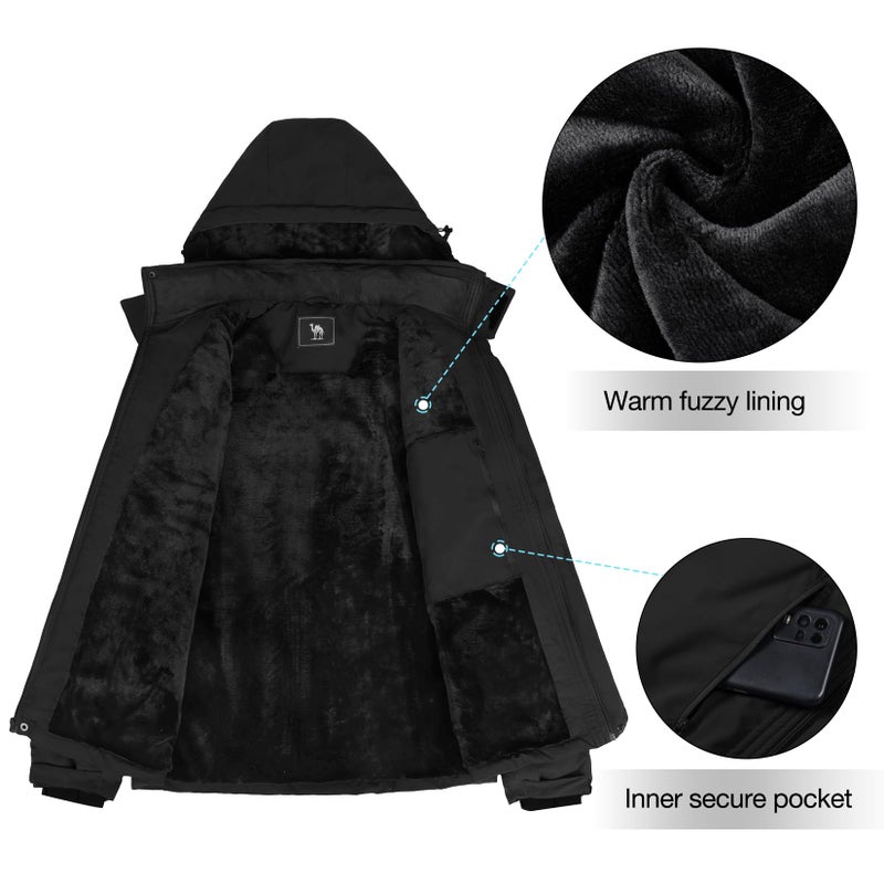 CAMEL CROWN Mens Winter Coat Waterproof Ski Jacket with Fleece Lining Warm Windproof for Snow Rain Outdoor Hiking Mountain - Image 3