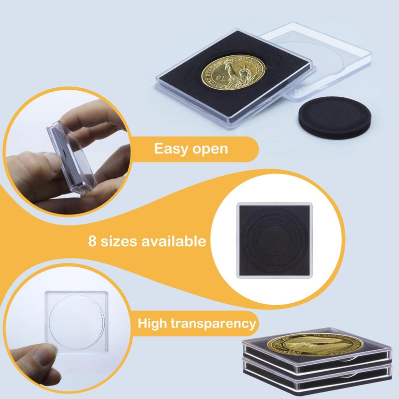 20 Pcs Clear Coin Collection Holders with Sponges 43mm Coin Capsules Morgan Silver Dollar Coin Snap Holder Protectors for Collectors (8 Adjustable Diameters: 19/21.5/24.5/27/31/33/38/40mm) (20) - Image 3