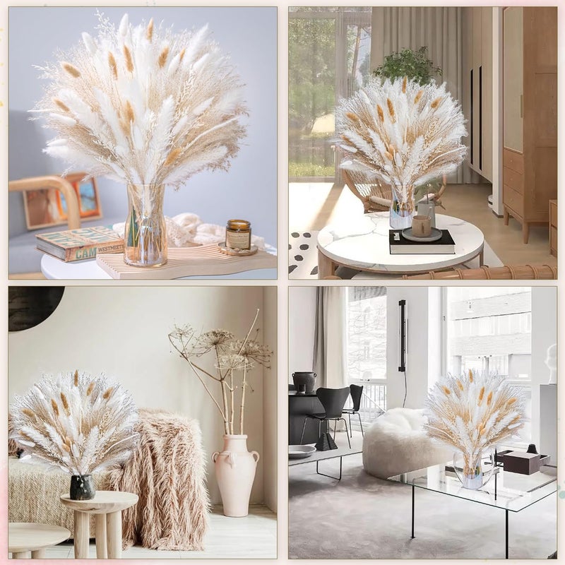 FloraDream 95 PCS Natural Pampas Grass Decor Bouquet | Boho Dried Floral Arrangement Centerpiece Table Decor Wedding Decor Rustic Decor, Natural, white, beige (Fdm-b-01) - Image 3