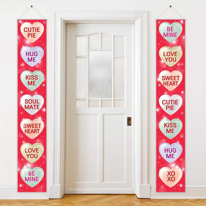 Avezano Red Heart Banner Pink Sweetheart Door Decorations - Image 1