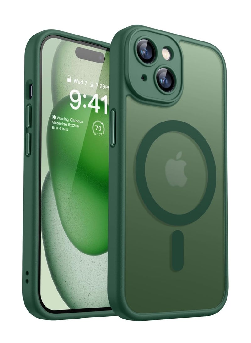 ESCASE Magnetic Cover for iPhone 15 6.1 Inch, MagSafe Compatible, Full Camera Protection, Translucent Matte Slim Protective Shockproof Case, Green - Image 1