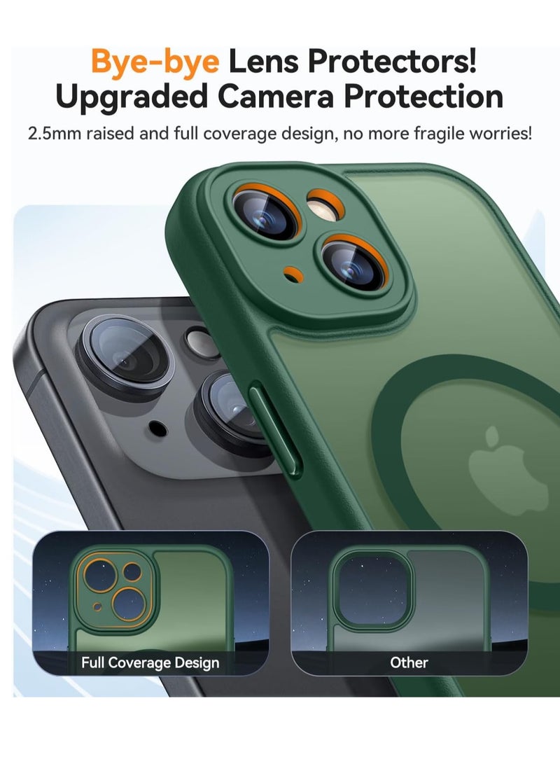 ESCASE Magnetic Cover for iPhone 15 6.1 Inch, MagSafe Compatible, Full Camera Protection, Translucent Matte Slim Protective Shockproof Case, Green - Image 3