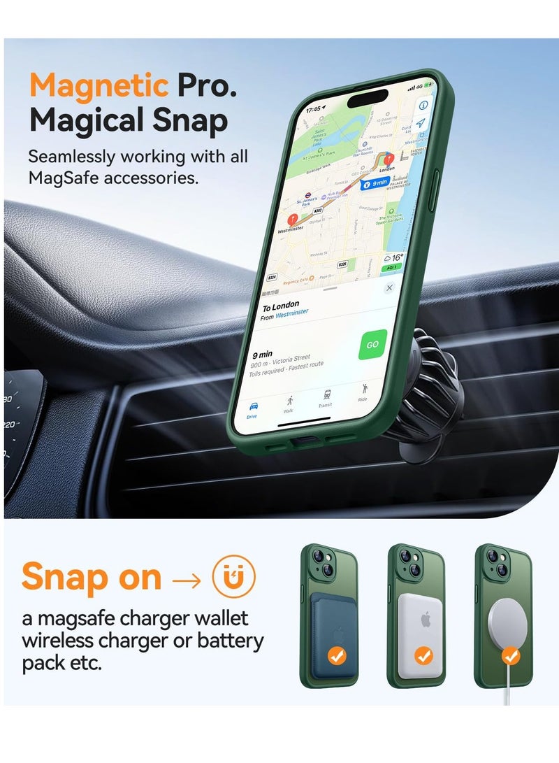 ESCASE Magnetic Cover for iPhone 15 6.1 Inch, MagSafe Compatible, Full Camera Protection, Translucent Matte Slim Protective Shockproof Case, Green - Image 4