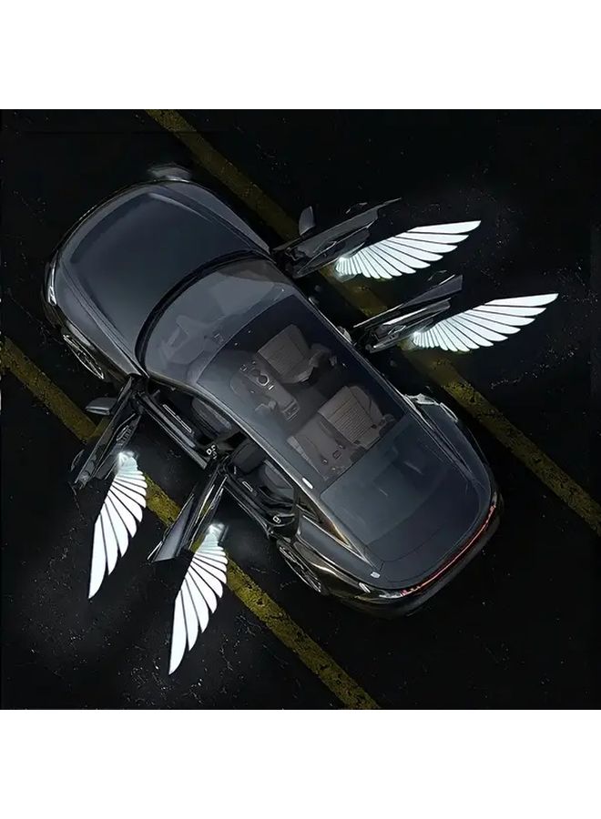 2Pcs Super Bright LED Car Door Projection Light Angel Wings Design Black Carbon Fiber Surface - Image 1