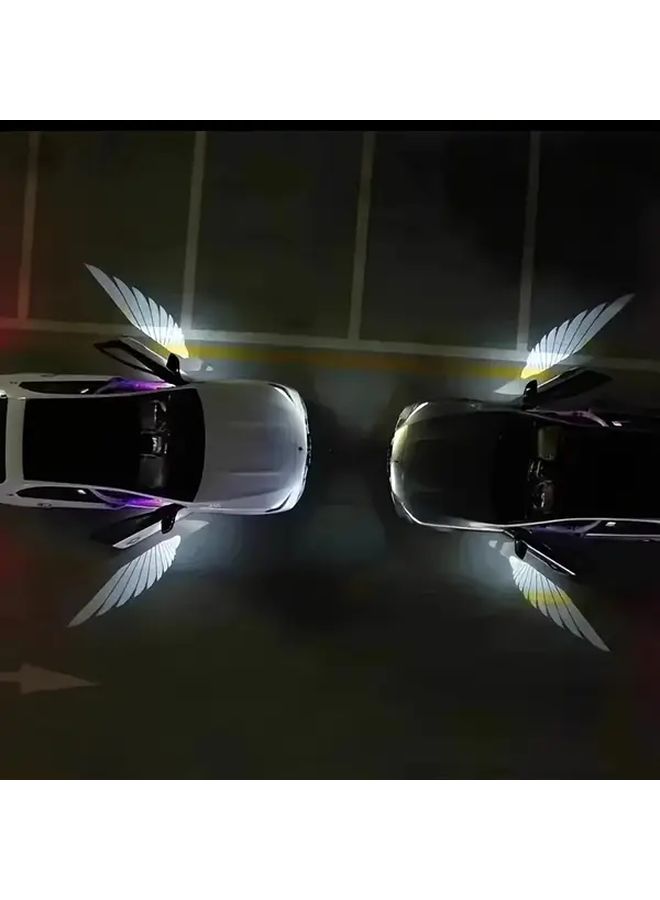 2Pcs Super Bright LED Car Door Projection Light Angel Wings Design Black Carbon Fiber Surface - Image 4