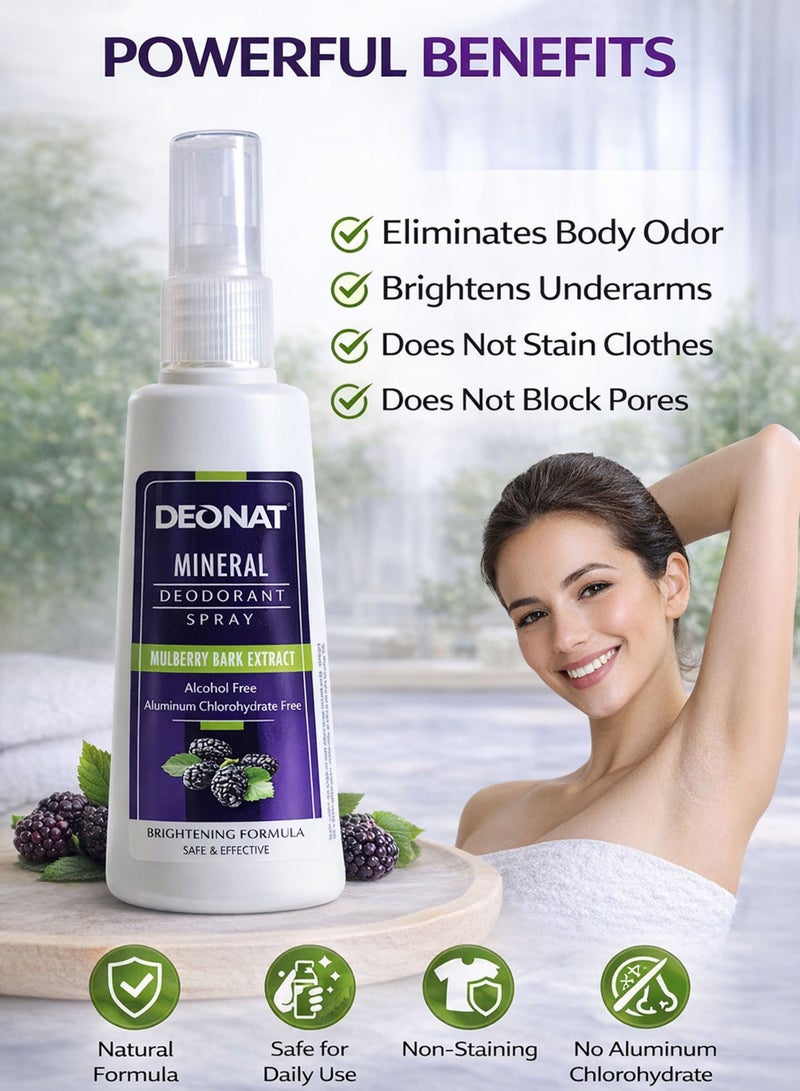 DEONAT Pack of 1 DEONAT Mulberry Mineral Deodorant Spray 100ml Alcohol Free Natural Mineral Salt Underarm Brightening Formula Long Lasting Odor Protection Non Staining Gentle Daily Deodorant for Men & Women - Image 4
