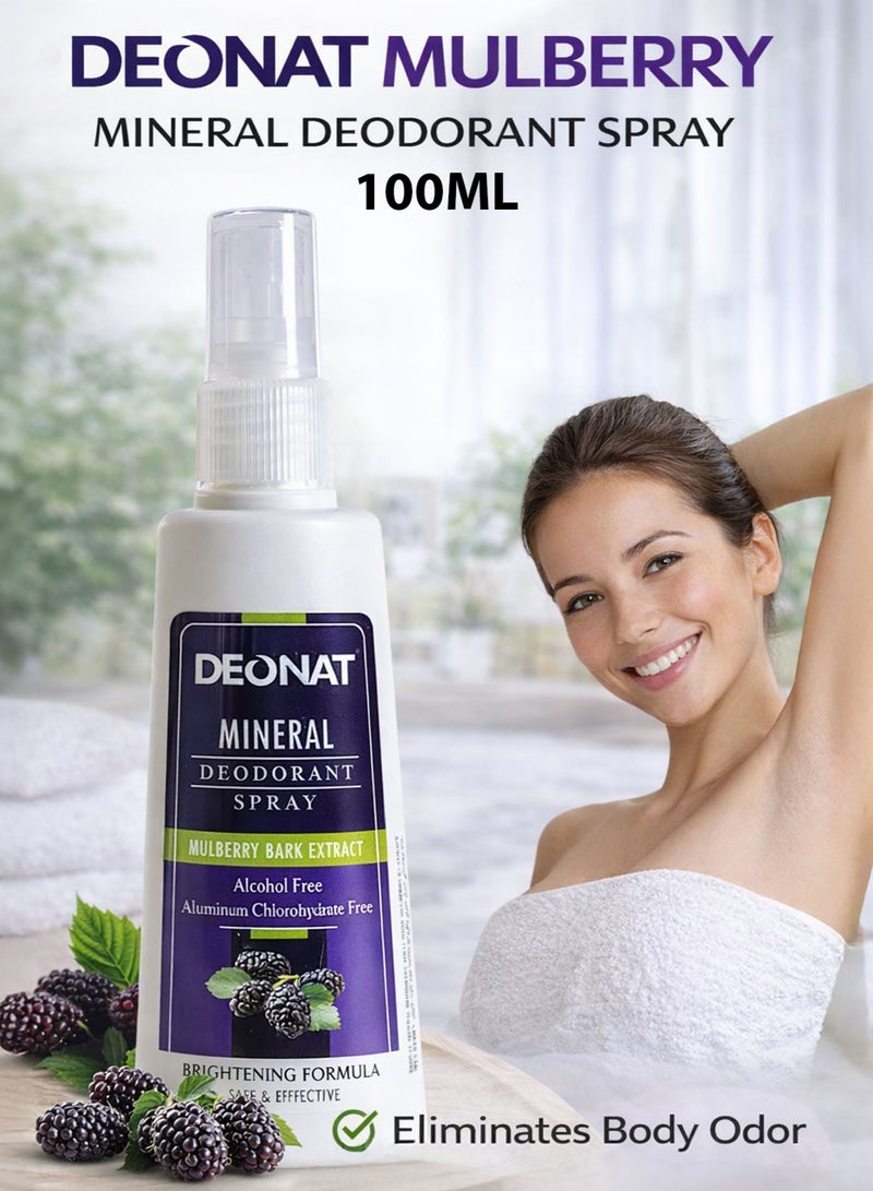 DEONAT Pack of 1 DEONAT Mulberry Mineral Deodorant Spray 100ml Alcohol Free Natural Mineral Salt Underarm Brightening Formula Long Lasting Odor Protection Non Staining Gentle Daily Deodorant for Men & Women - Image 1