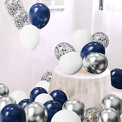 Lazybeee Navy Blue Silver White Confetti Balloons Arch Kit, 120 PCS 12in 10in 5in Latex Garland Arches Kit for Graduation, Birthday, Wedding, Anniversary, Celebrations, Party Decoration - Image 2