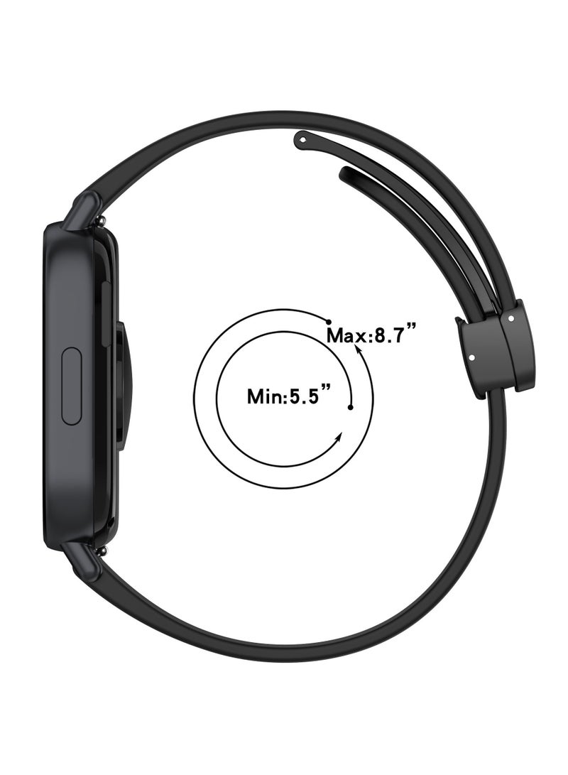 Strap for Redmi Watch 5 Active/Lite, Magnetic Silicone Folding Buckle Watchband Replacement Bracelet Black - Image 3
