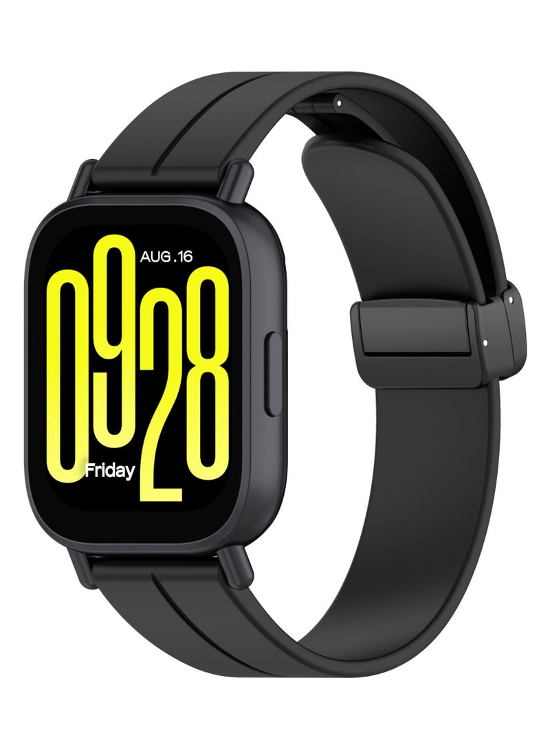Strap for Redmi Watch 5 Active/Lite, Magnetic Silicone Folding Buckle Watchband Replacement Bracelet Black - Image 1