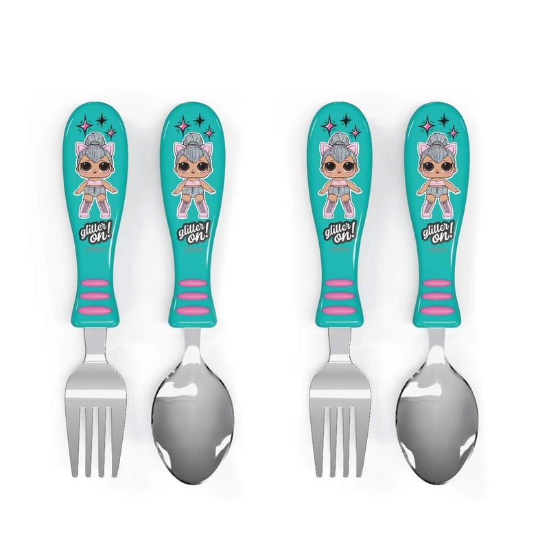 Zak Designs L.O.L. Surprise! Easy Grip Fork and Spoon Set, Kitty Queen, 4-piece set(Flatware (2pk)) - Image 1