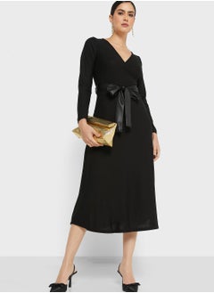 Wrap Front Belted Midi Dress