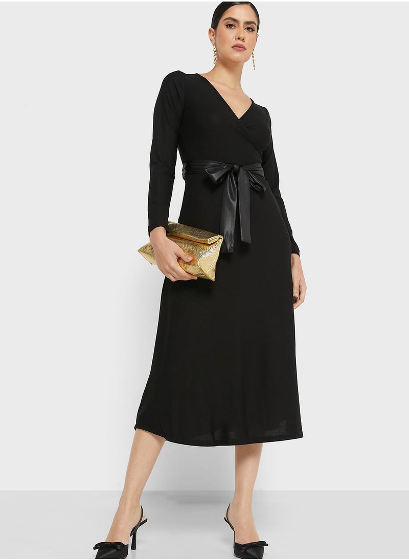 ELLA - Wrap Front Belted Midi Dress - Image 1