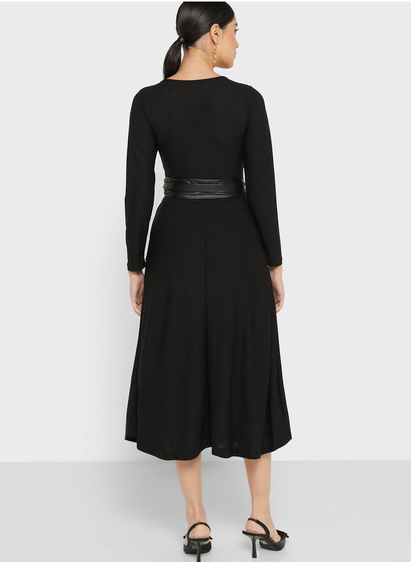ELLA - Wrap Front Belted Midi Dress - Image 1