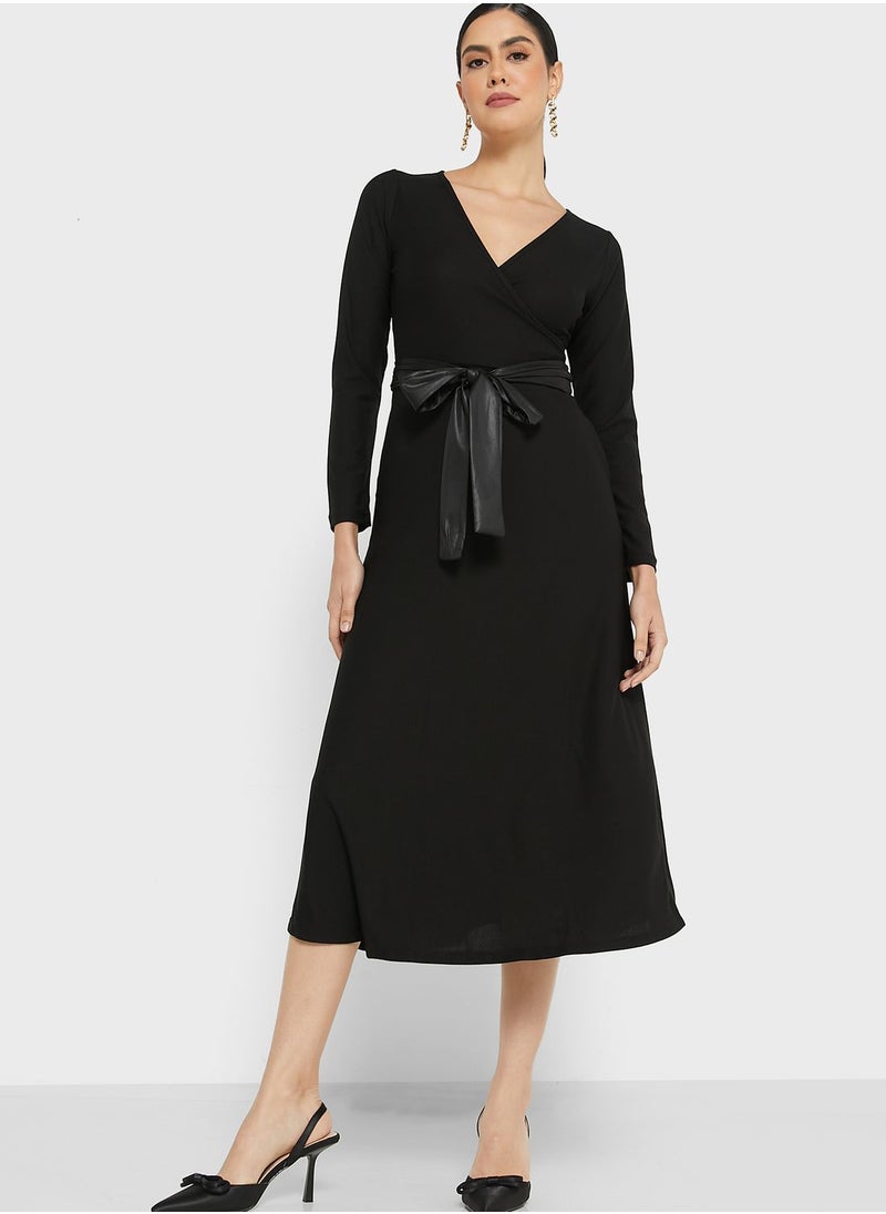 ELLA - Wrap Front Belted Midi Dress - Image 1