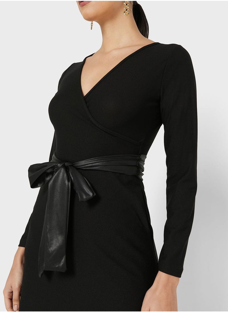 ELLA - Wrap Front Belted Midi Dress - Image 1