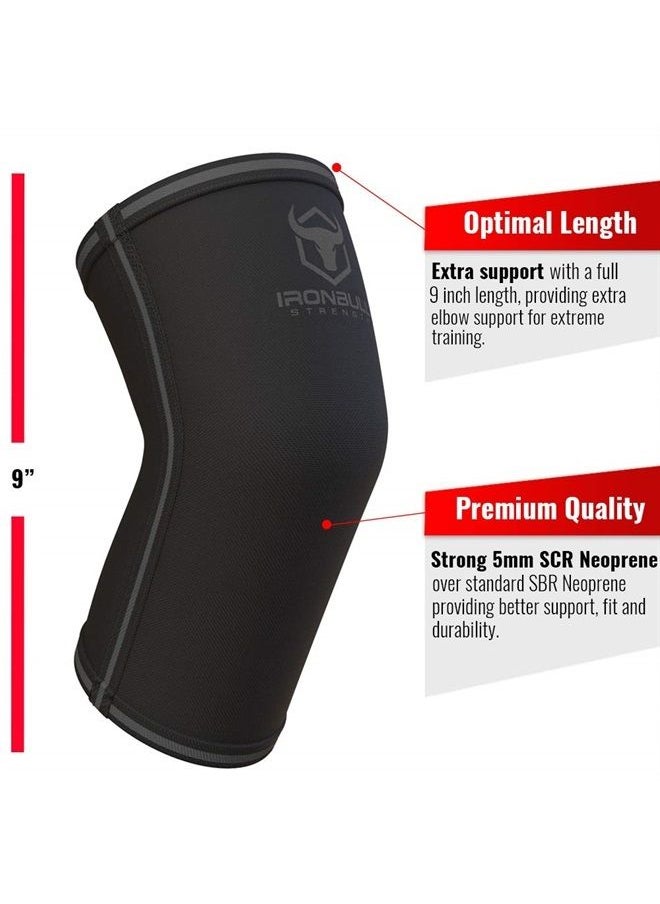Iron Bull Strength - Elbow Sleeves 5mm (1 Pair) - High Performance Elbow Sleeve Support for Weightlifting, Weight Training & Powerlifting - Best Compression Straps - for Men and Women (Medium, Black/Black) - Image 1