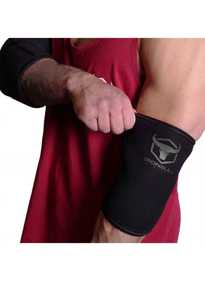 Iron Bull Strength - Elbow Sleeves 5mm (1 Pair) - High Performance Elbow Sleeve Support for Weightlifting, Weight Training & Powerlifting - Best Compression Straps - for Men and Women (Medium, Black/Black) - Image 1
