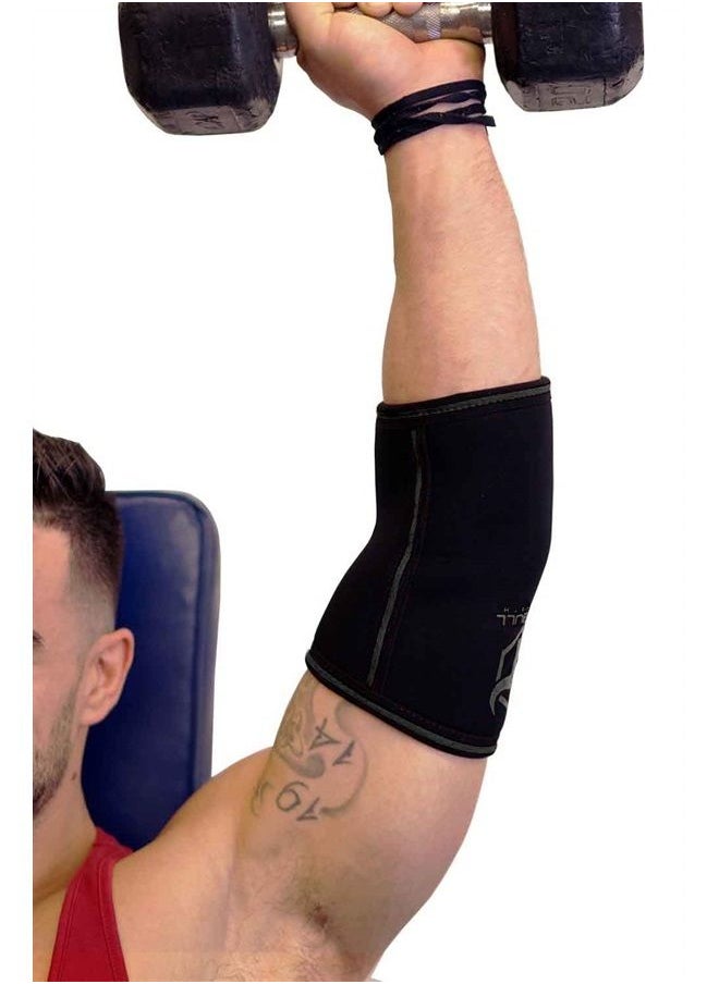Iron Bull Strength - Elbow Sleeves 5mm (1 Pair) - High Performance Elbow Sleeve Support for Weightlifting, Weight Training & Powerlifting - Best Compression Straps - for Men and Women (Medium, Black/Black) - Image 1