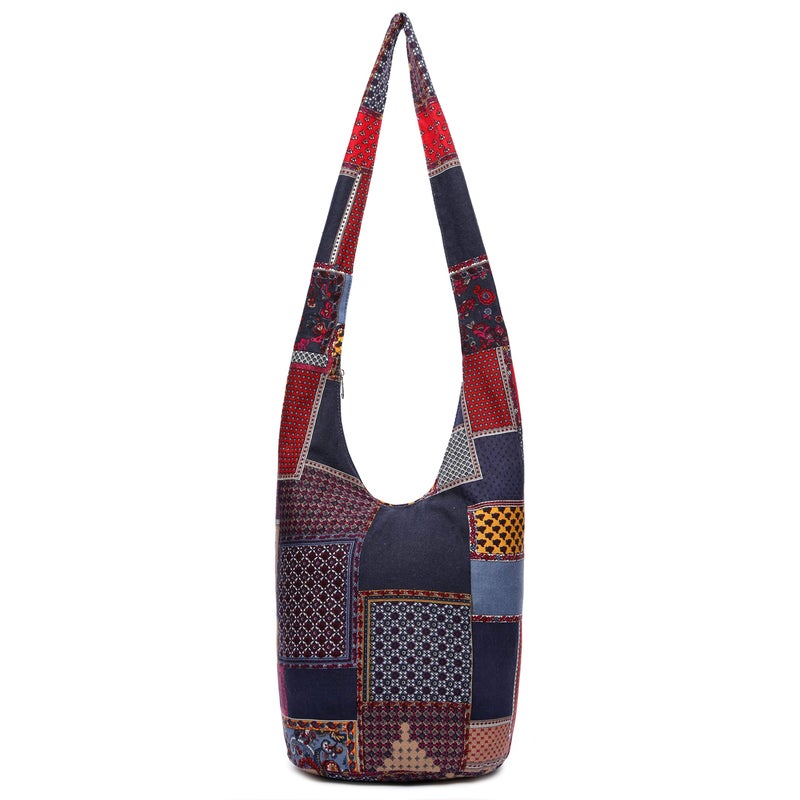 Coton Pose Women Shoulder Handbags Fashion canvas Hippie Crossbody Bags Bohemian Animal Prints Hobo Bags (Blue-Red) - Image 1