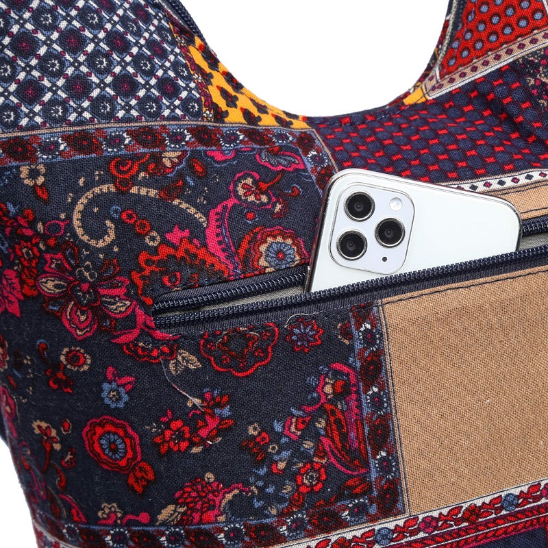 Coton Pose Women Shoulder Handbags Fashion canvas Hippie Crossbody Bags Bohemian Animal Prints Hobo Bags (Blue-Red) - Image 5