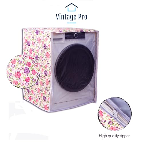 Vintage Pro Front Load Washing Machine Cover Suitable for LG 5.5 Kg, 6 Kg, 6.5 Kg (50cmsX63cmsX81cms, White & Pink Flower) - Image 5