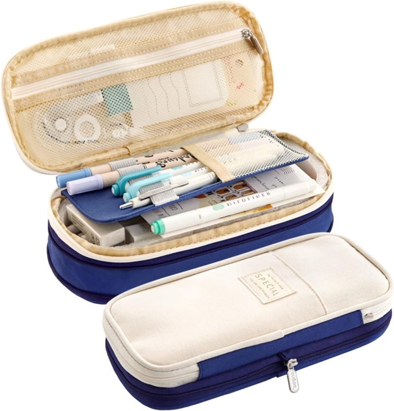 Pencil Case: Large Capacity Holds 50-60 Pens - Durable Canvas Multi Functional Storage Solution for Students, Professionals and Travelers