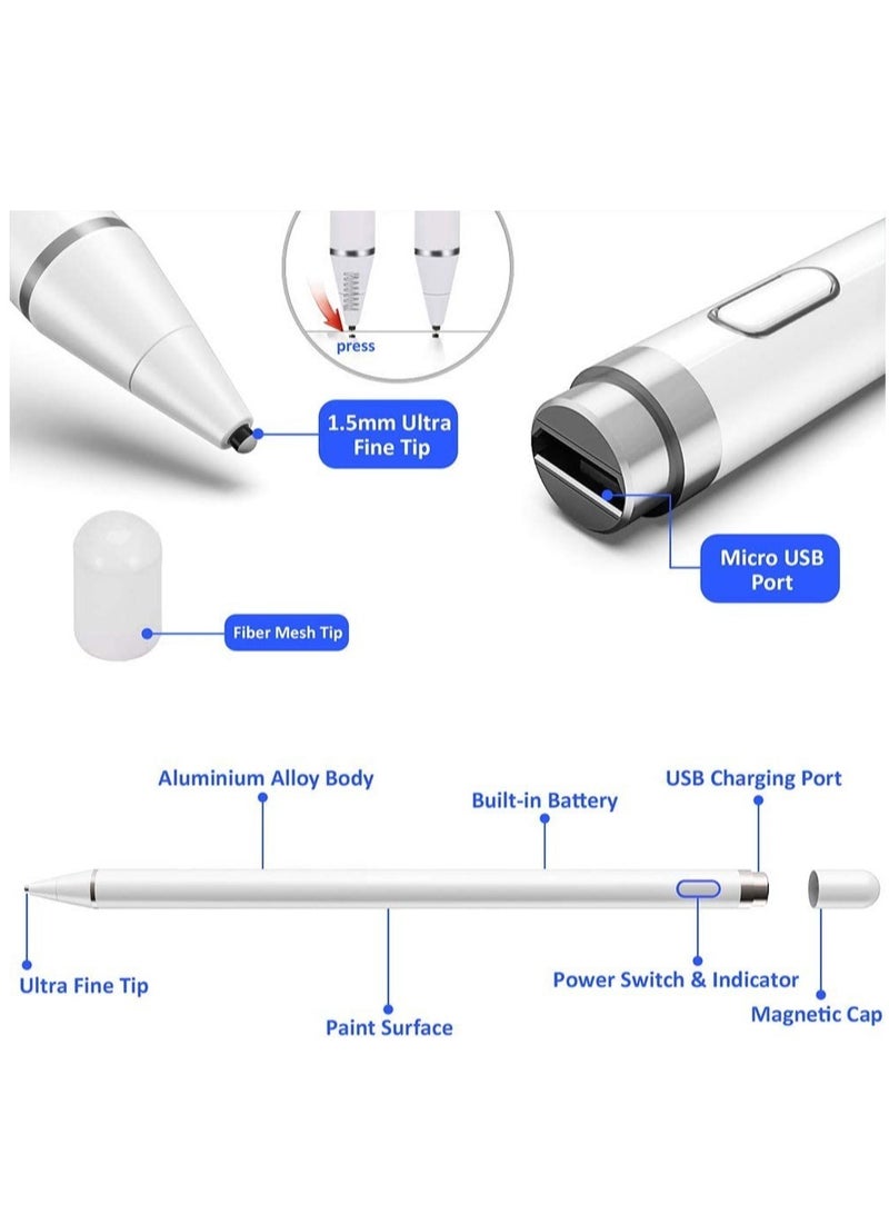 ELTRAZONE Capacitive Stylus Pen For Phone Tablet Touch Screen Pen for Android/IOS Apple iPad Tablet Samsung Stylus Pen Touch Pencil Draw (White) - Image 4