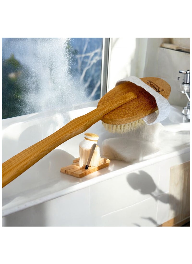 ROSSMANN - German Brand, 2-in-1 massage brush bamboo, High quality, Long Handle Body Brush, Body Brush, Bath Brush, Shower Brush Body Scrubber, Back Scrubber,  Back brush - Image 1