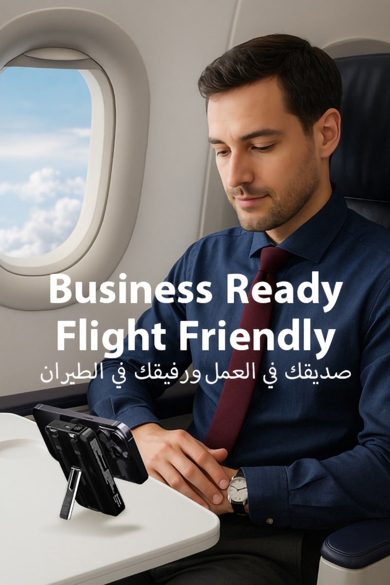 وابيك علامة كورية M6 بنك طاقة مغناطيسي، شاحن لاسلكي محمول قابل للطي بسعة 10000 مللي أمبير، شحن سريع USB-C بقوة 22.5 واط، متوافق مع سلسلة iPhone 16/15/14/13/12، مزود بكابلي Type-C و Lightning مدمجين – أسود - Image 2