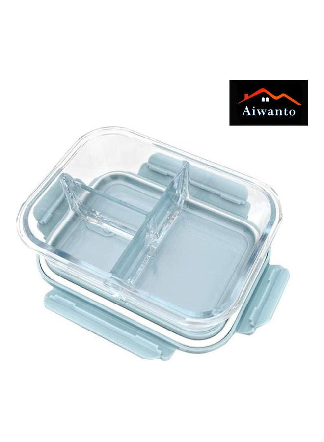 3 Compartment Lunch Box With Lid Glass Blue/Clear 21x16cm - Image 1