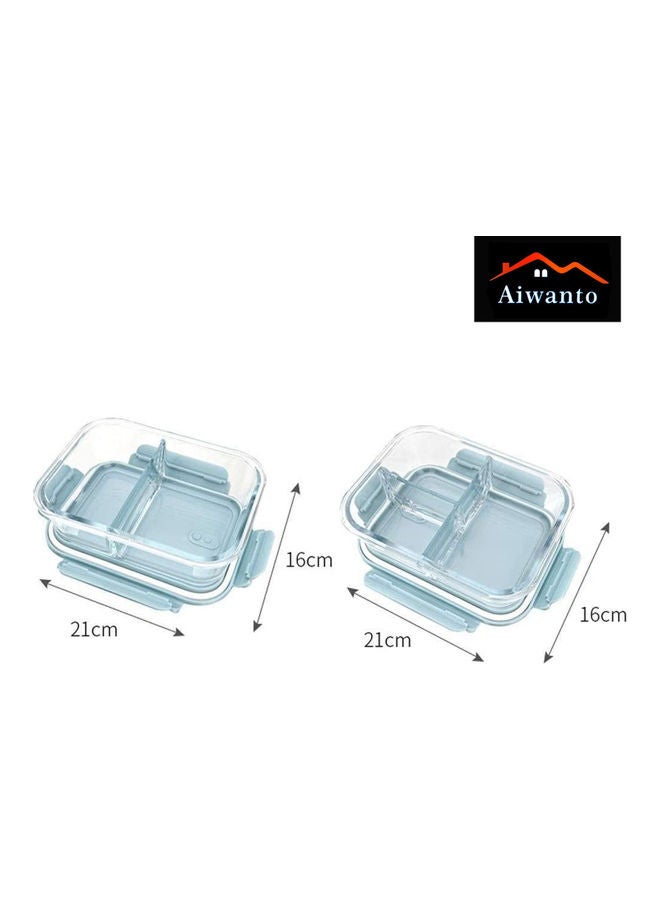 3 Compartment Lunch Box With Lid Glass Blue/Clear 21x16cm - Image 4