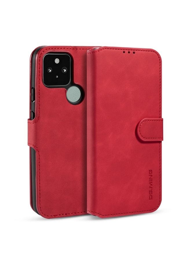 HuHa - Case Cover For For Google Pixel 5 XL / Pixel 4A 5G DG.MING Retro Oil Side Horizontal Flip Case with Holder & Card Slots & Wallet(Red) - Image 1