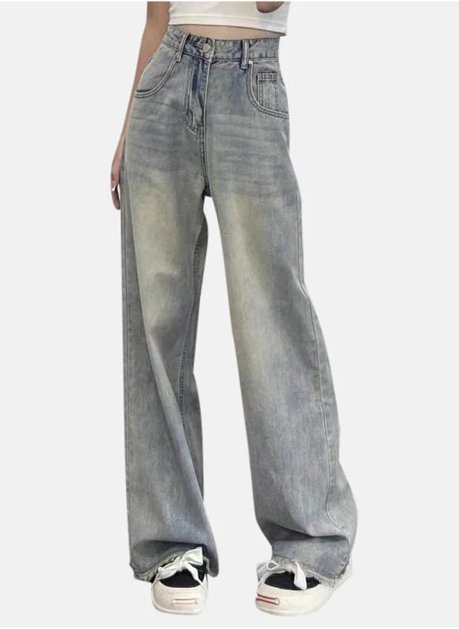 يونيكي Blue Cotton Relaxed Fit High-Rise Jeans