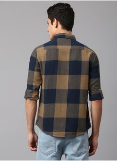 Dennis Lingo Slim Fit Brown Men's Checkered Shirt, Spread Collar, Full Sleeves, 100% Cotton,  - Image 3